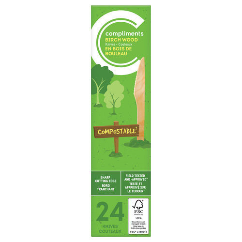 Compliments Compostable Birch Wood Knives, 24 ct