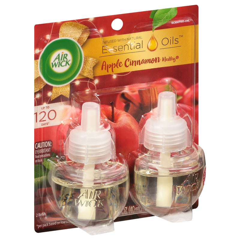 Air Wick Scented Oil Air Freshener with Essential Oils, Twin Pack, Apple Cinnamon Medley, 19 g, 2 ct